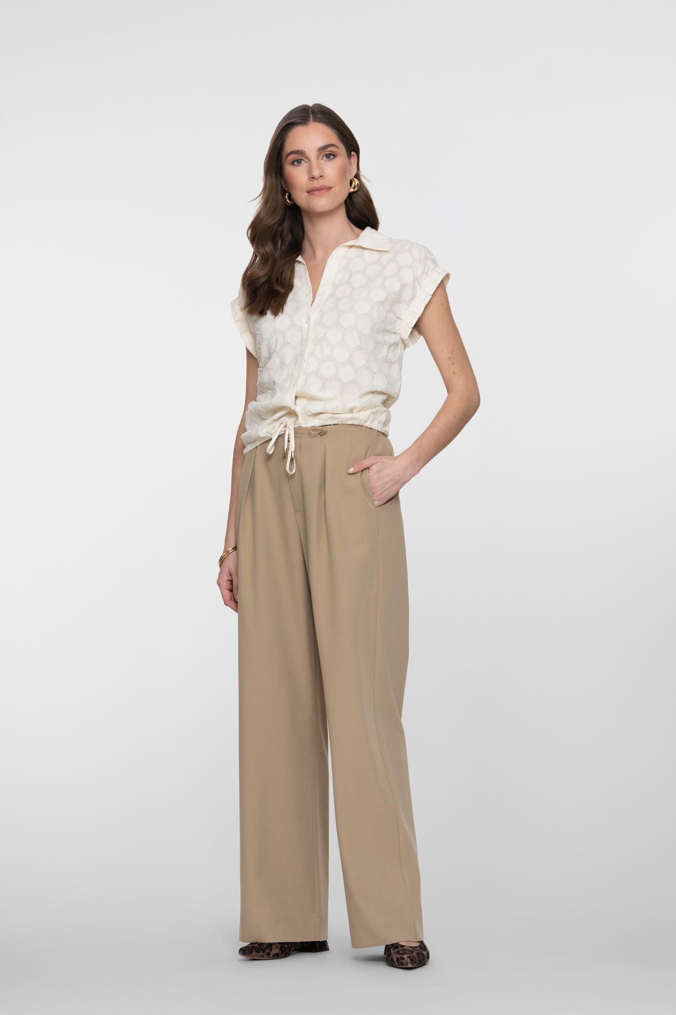 Geisha Sandfarbene Pantalon mit Tunnelzug