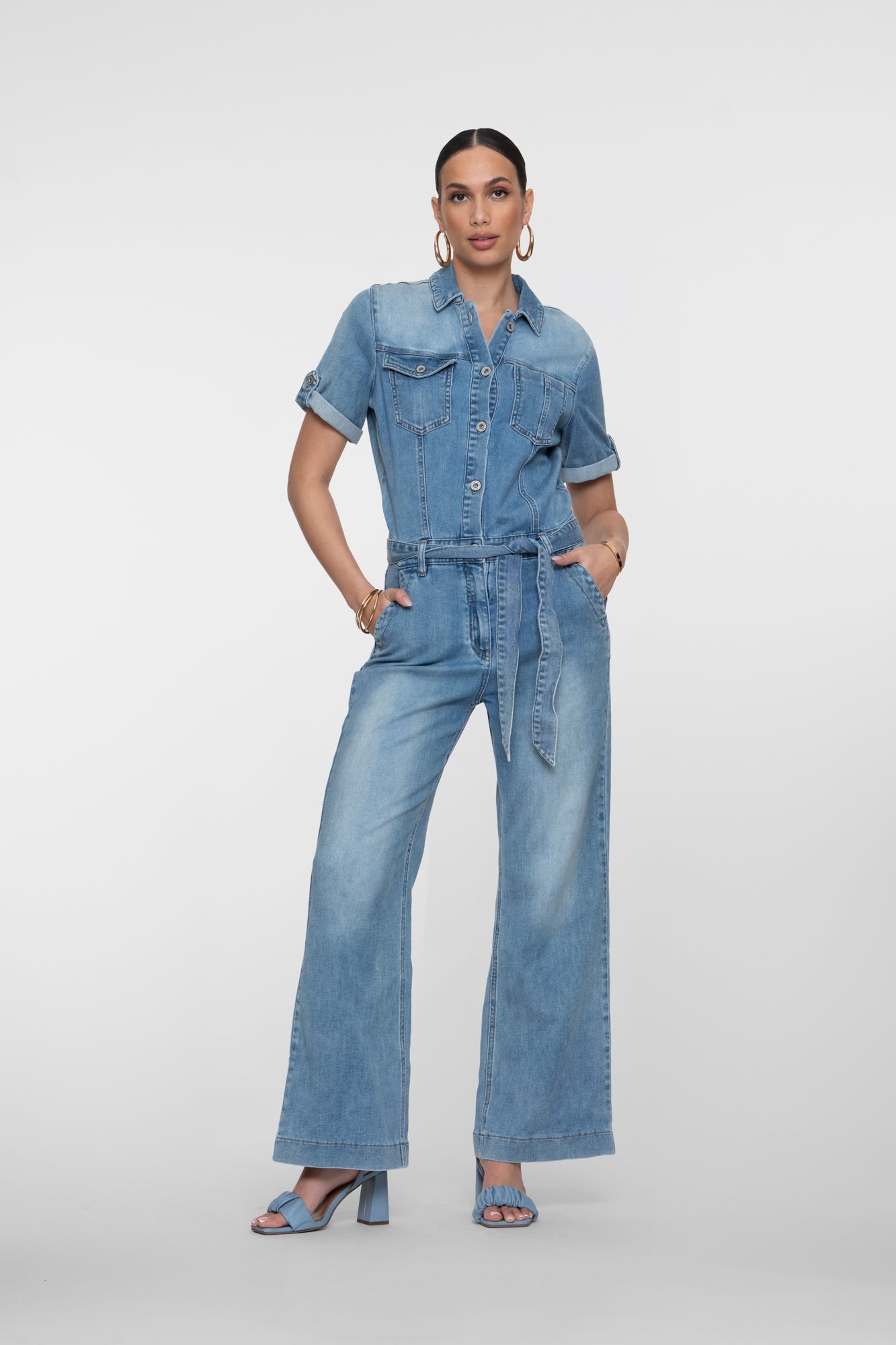 Geisha Denim-Jumpsuit mit Schleifendetail