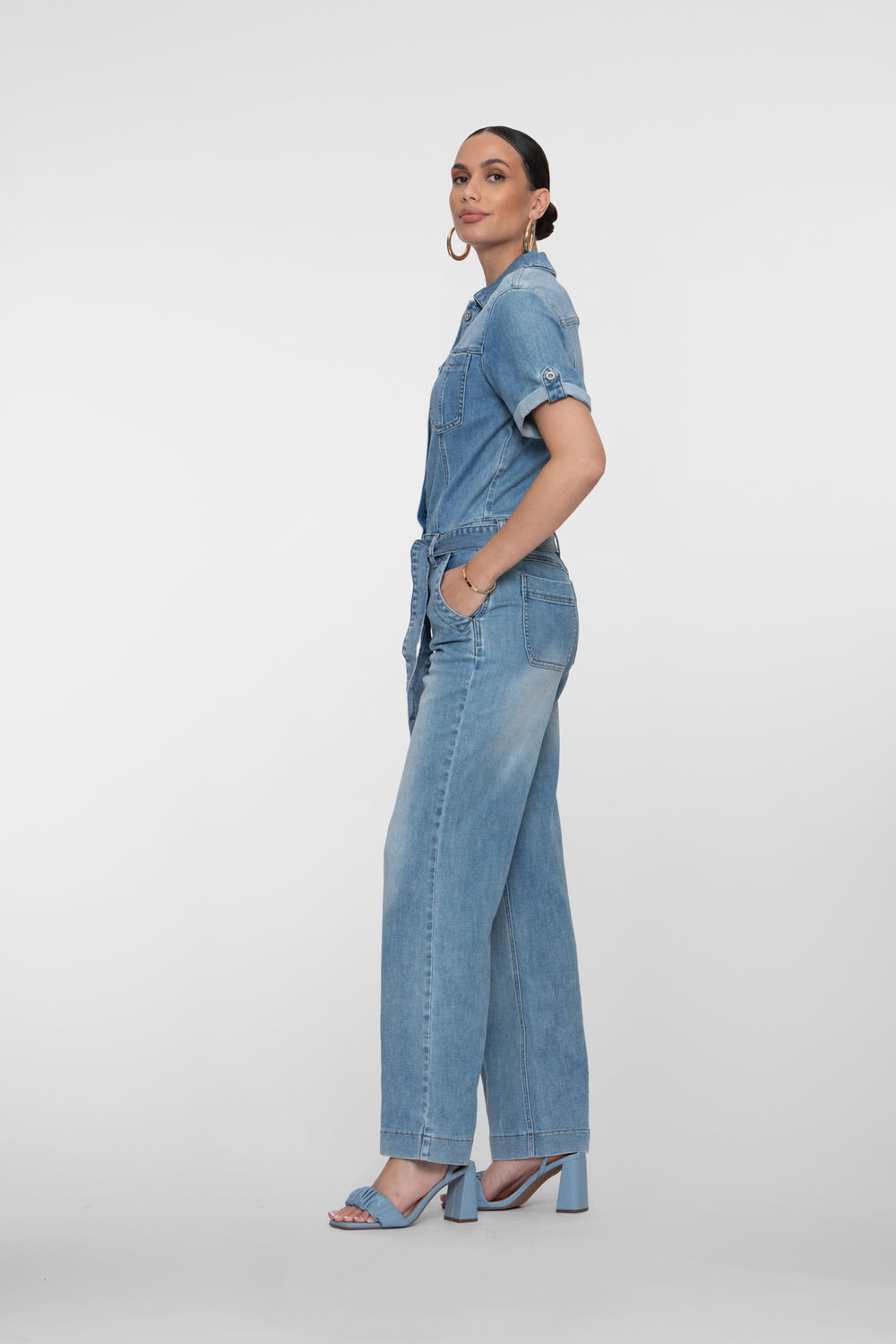 Geisha Denim-Jumpsuit mit Schleifendetail
