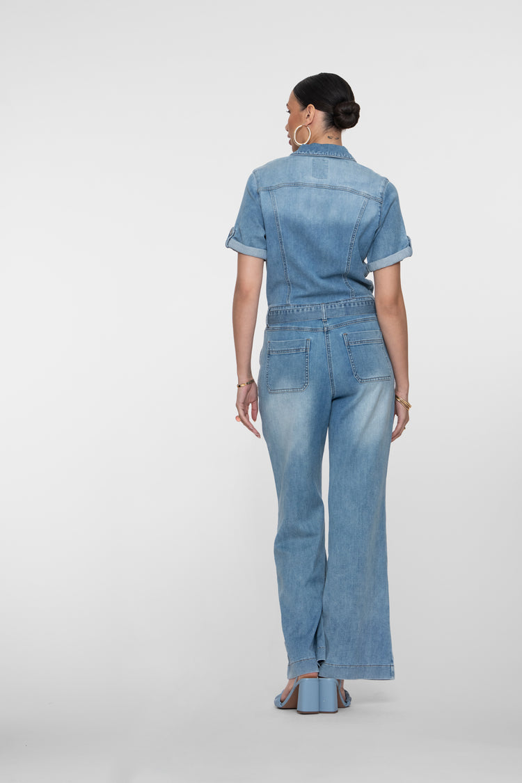 Geisha Denim-Jumpsuit mit Schleifendetail