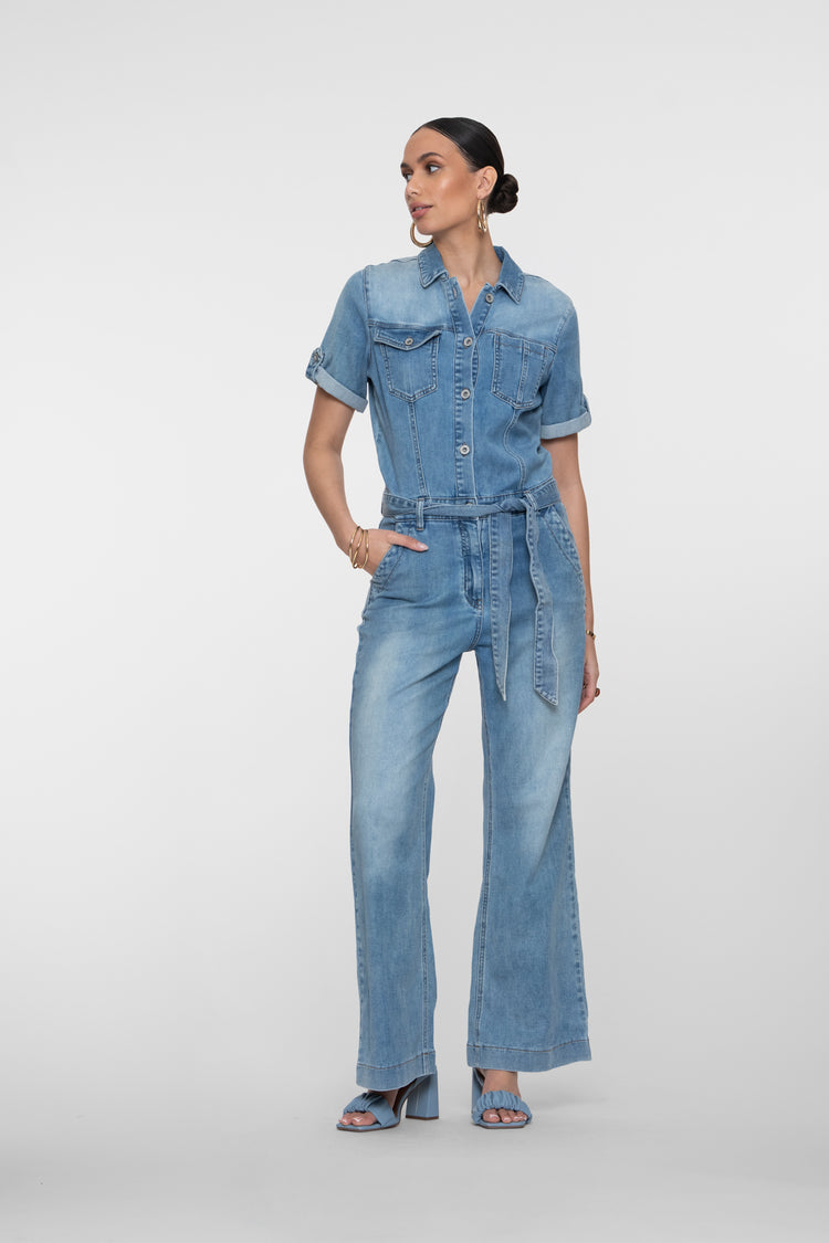 Geisha Denim-Jumpsuit mit Schleifendetail