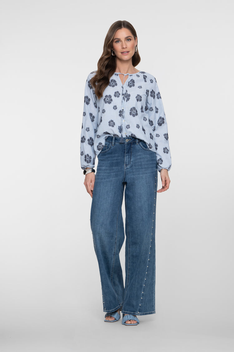 Geisha Straight Fit Jeans mit Perlenmuster