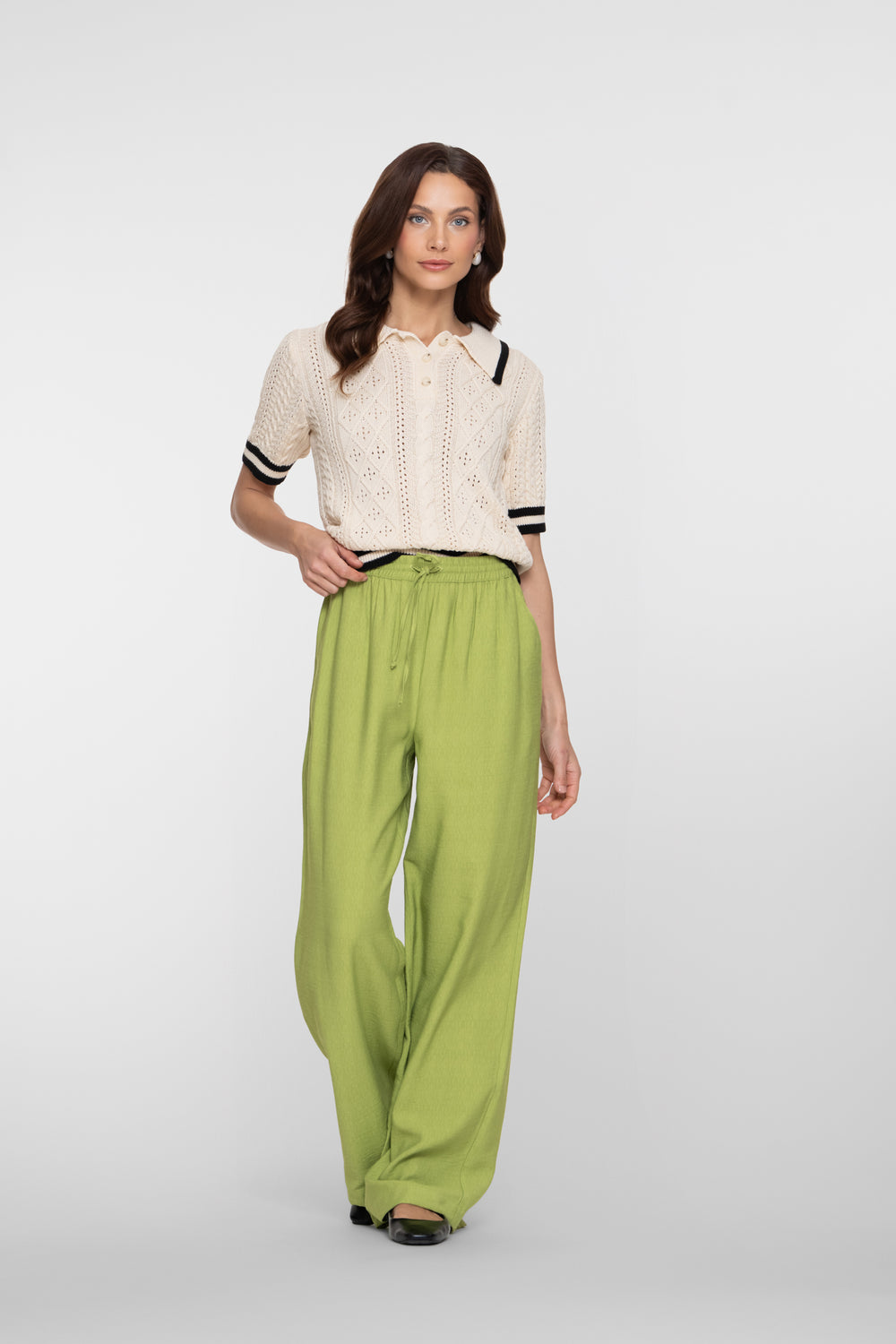 Geisha Limefarbene Pantalon mit elastischem Bund
