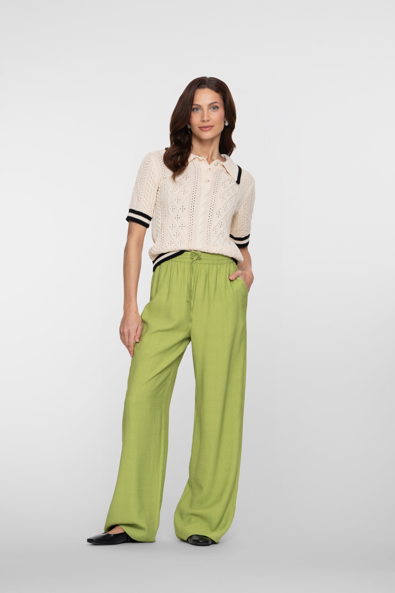Geisha Limefarbene Pantalon mit elastischem Bund