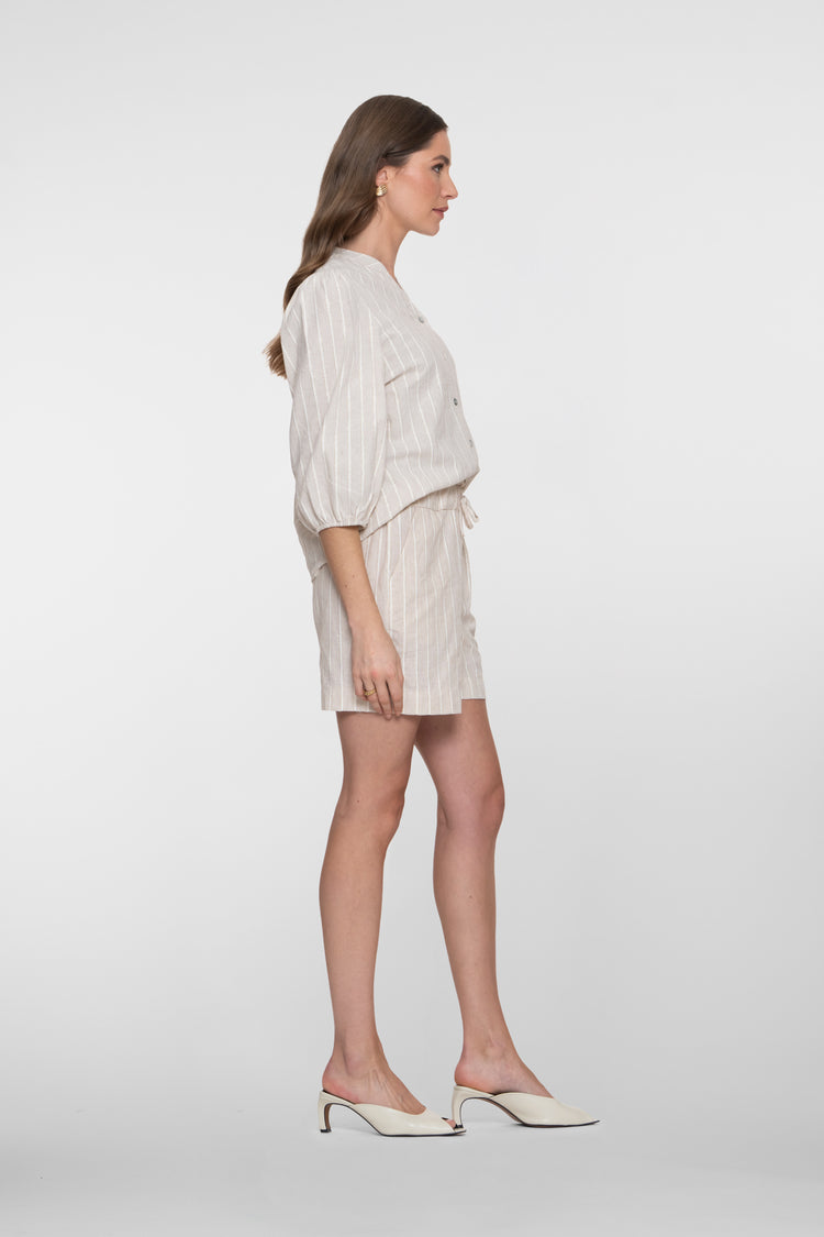 Geisha Gestreifte Paperbag-Shorts mit Lurex