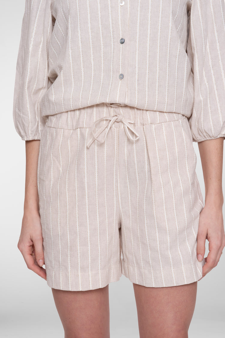 Geisha Gestreifte Paperbag-Shorts mit Lurex