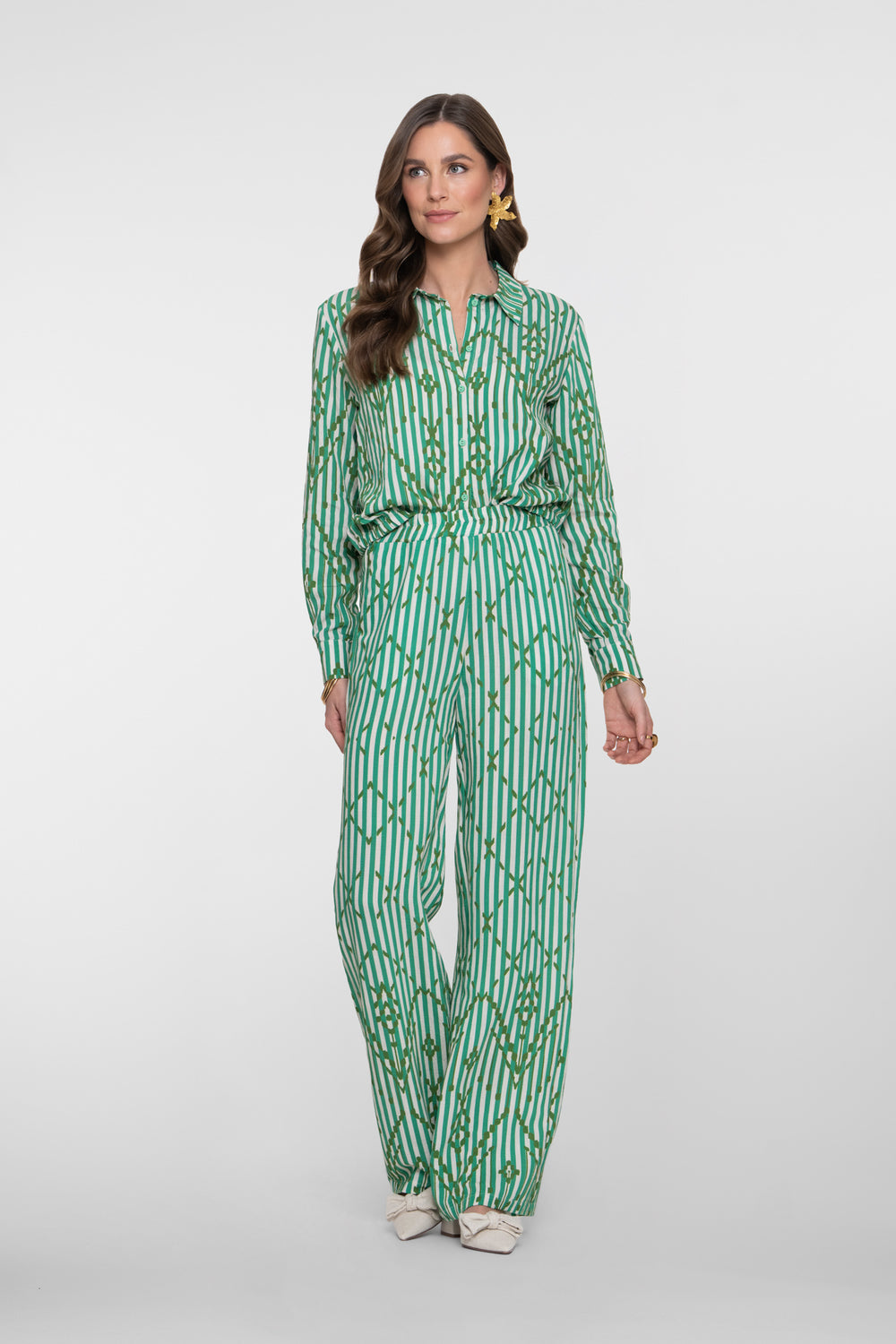 Geisha Pantalon mit Streifen und elegantem Karomuster