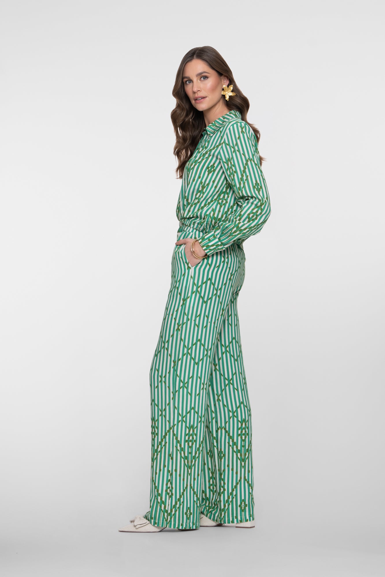 Geisha Pantalon mit Streifen und elegantem Karomuster