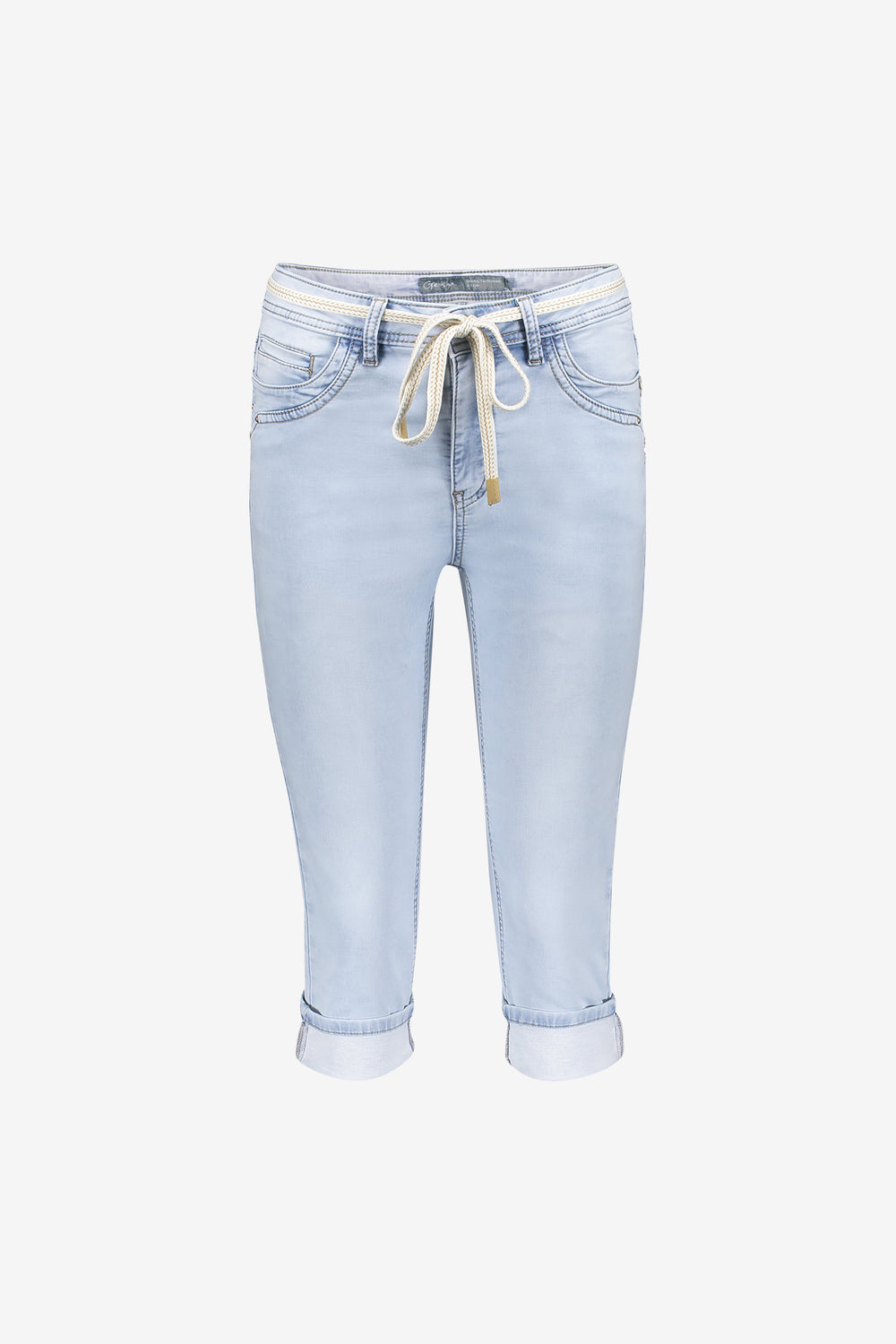 Geisha Capri-Jeans mit Bindegürtel und umgeschlagenen Hosenbeinen