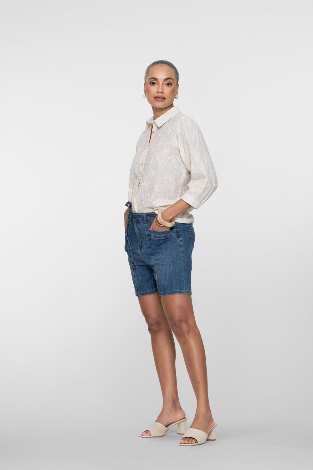 Geisha Denim-Shorts mit Schleifenbund
