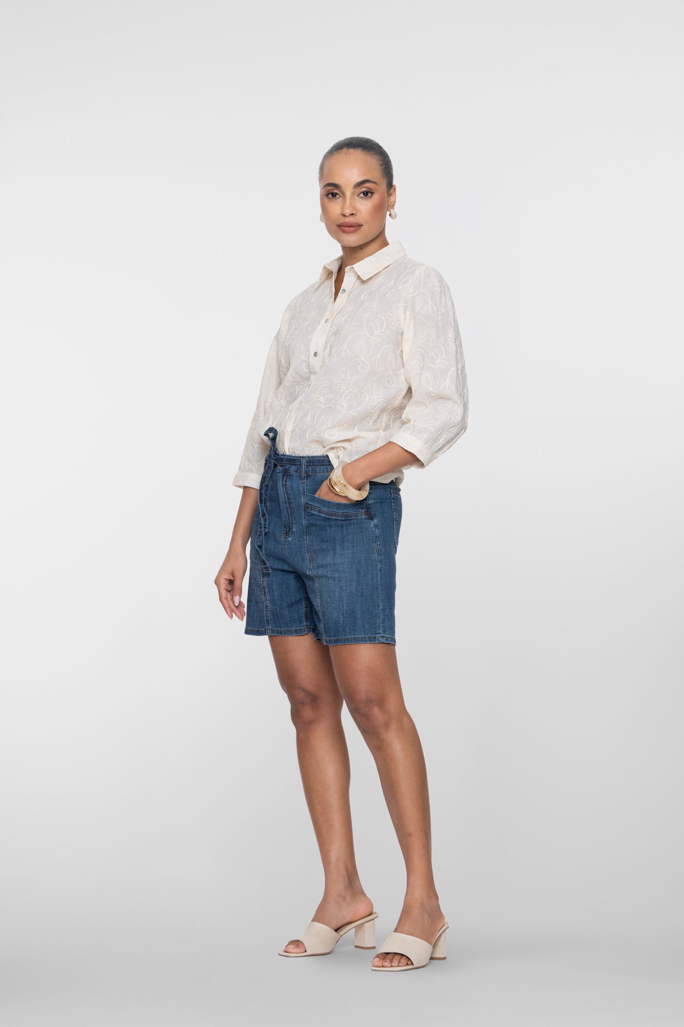 Geisha Denim-Shorts mit Schleifenbund