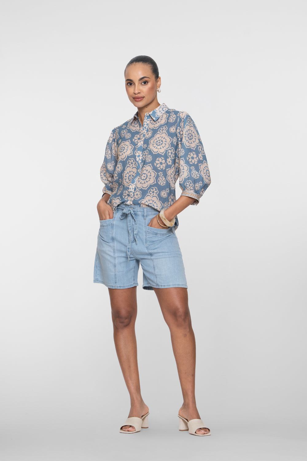 Geisha Denim-Shorts mit Schleifenbund
