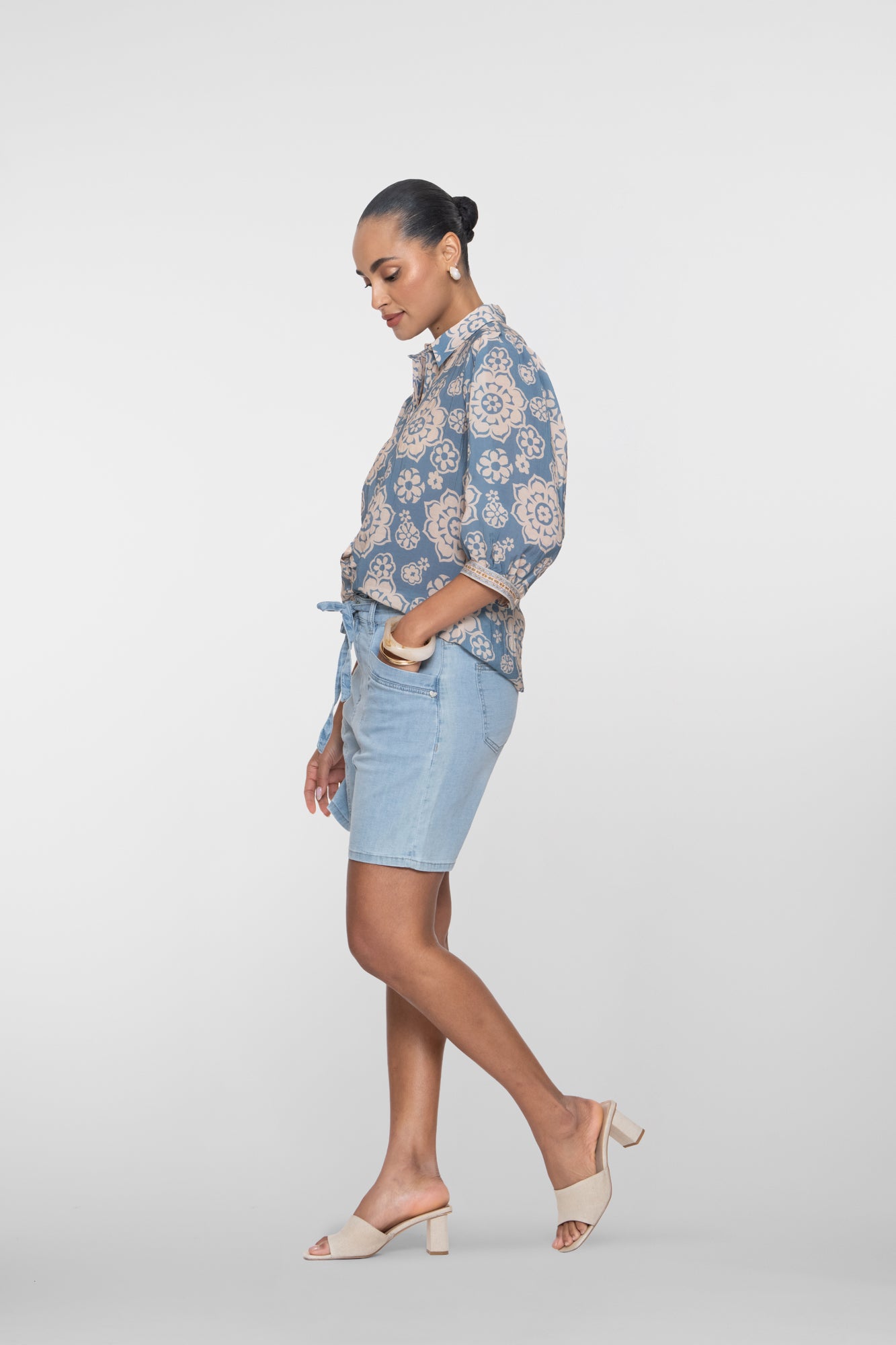 Geisha Denim-Shorts mit Schleifenbund