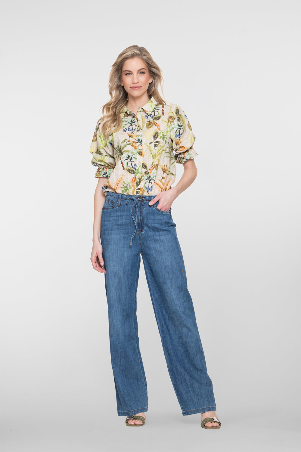 Geisha Jeans mit hoher Taille und Kordelzug