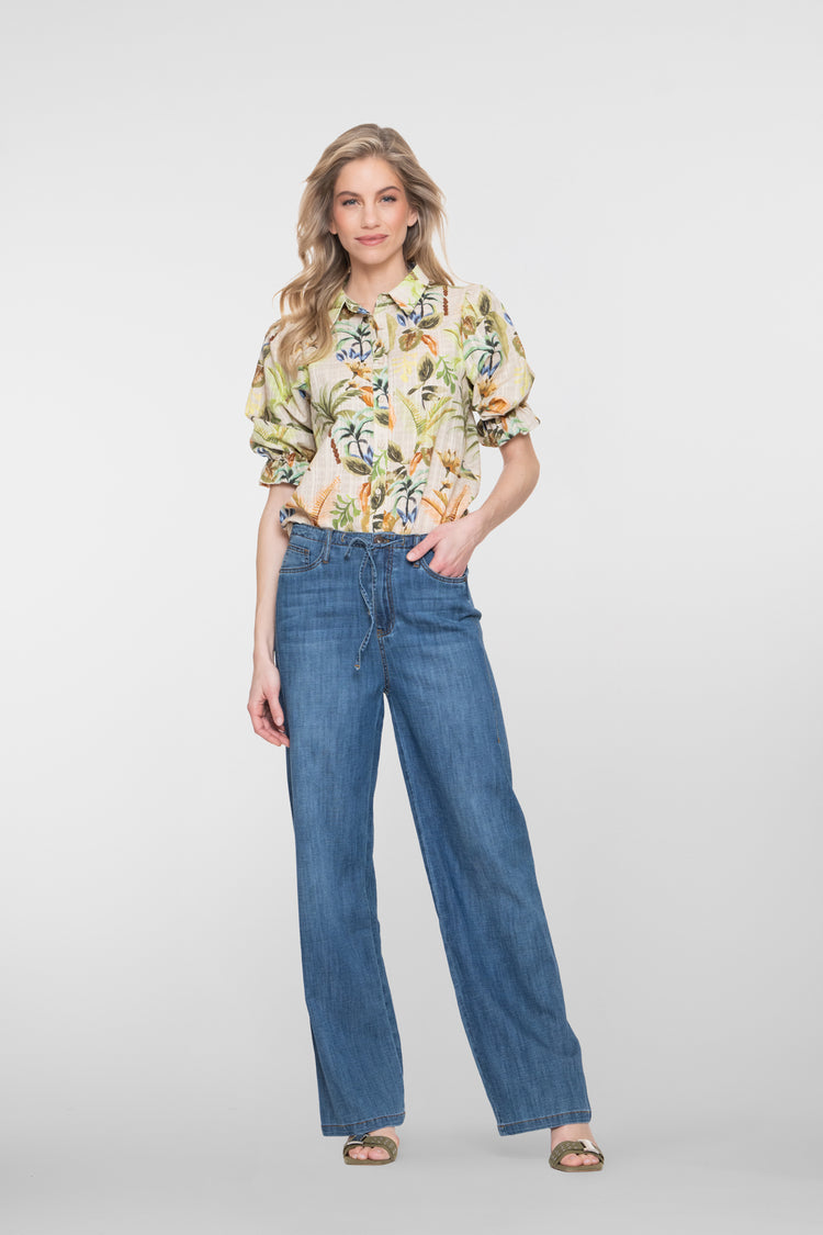 Geisha Jeans mit hoher Taille und Kordelzug