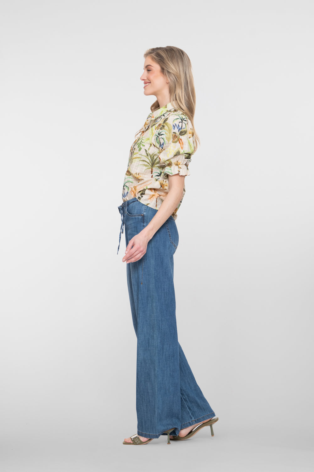 Geisha Jeans mit hoher Taille und Kordelzug