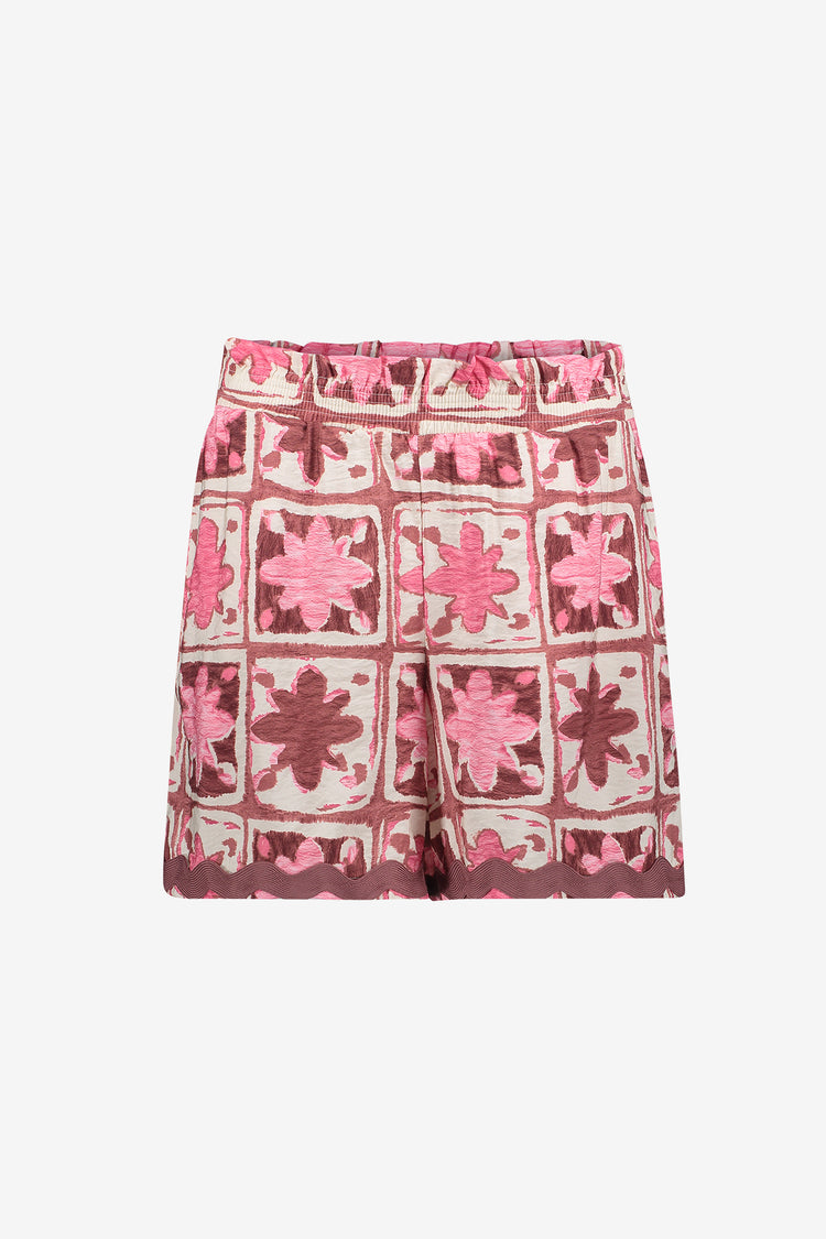 Geisha Shorts mit Tile-Print und elastischem Bund