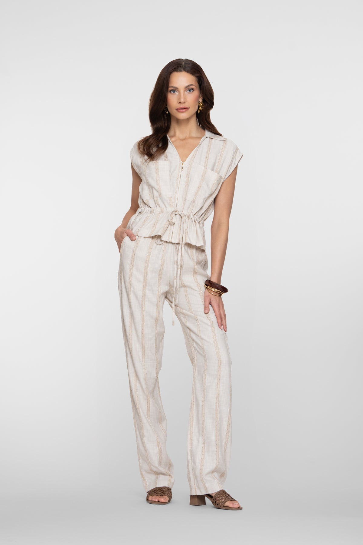 Geisha Hose mit Streifenmuster und subtiler Schimmeroptik – Shop de look