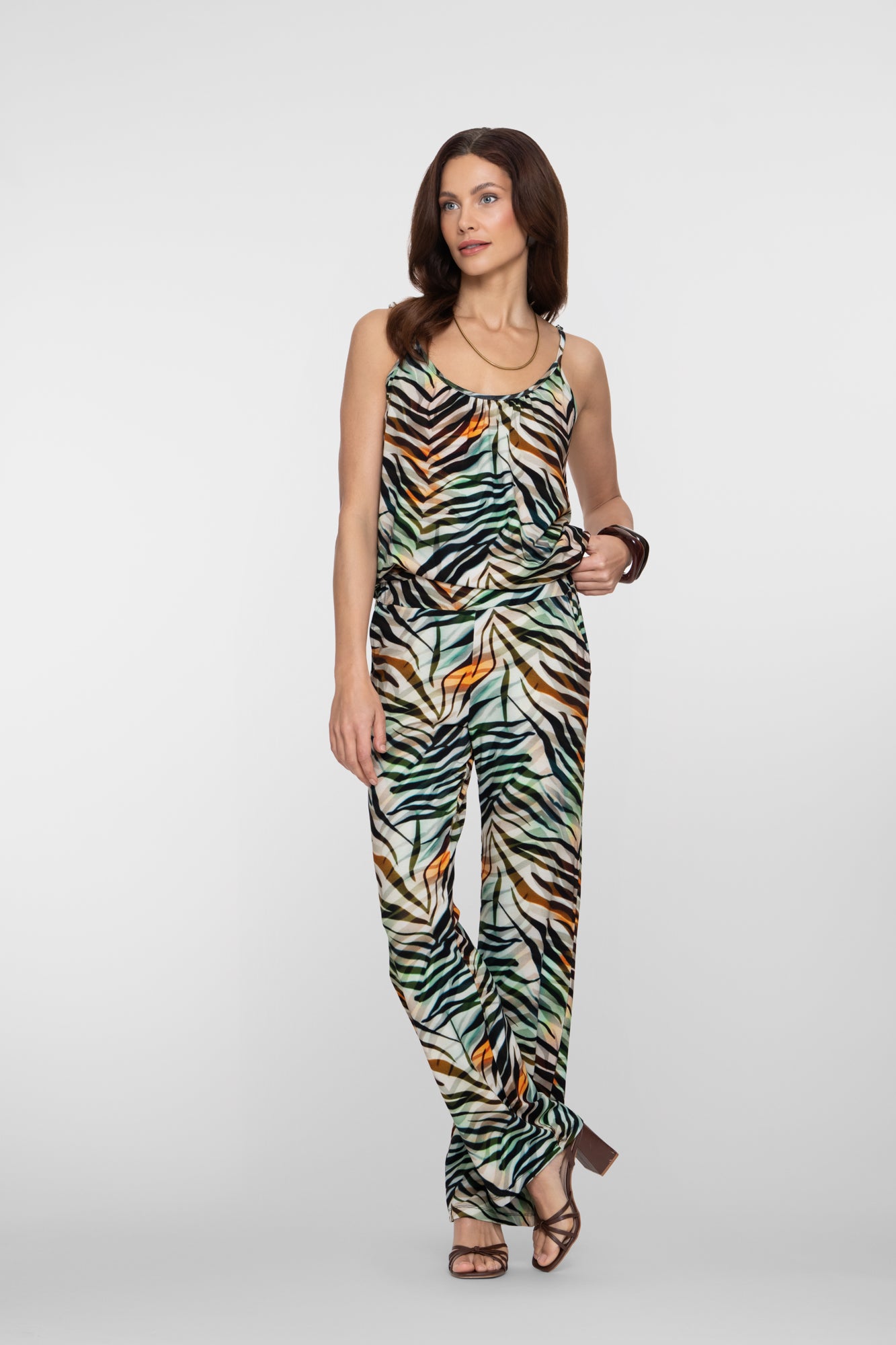 Geisha Hose mit tropischem Print und geradem Bein