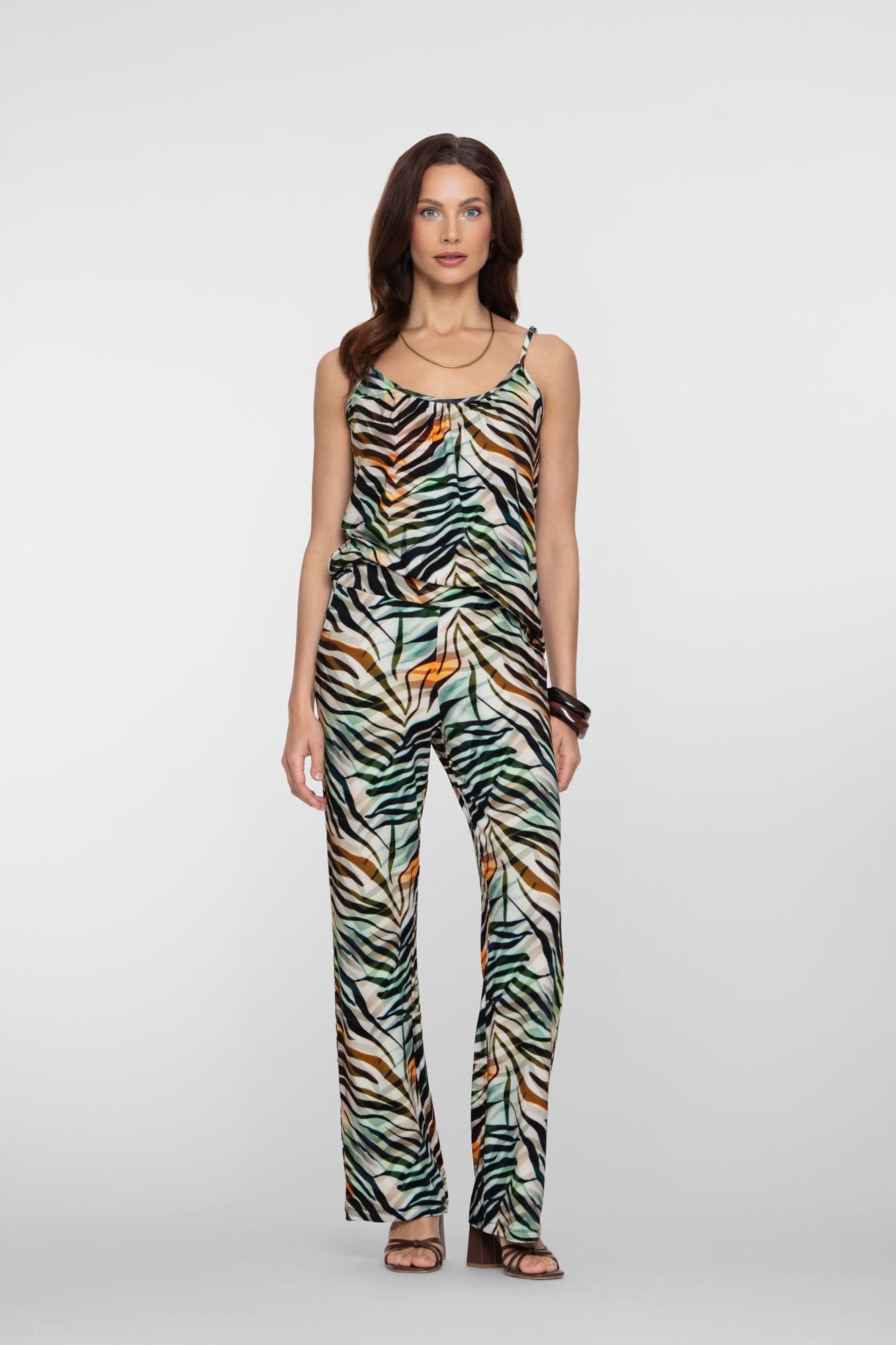 Geisha Hose mit tropischem Print und geradem Bein