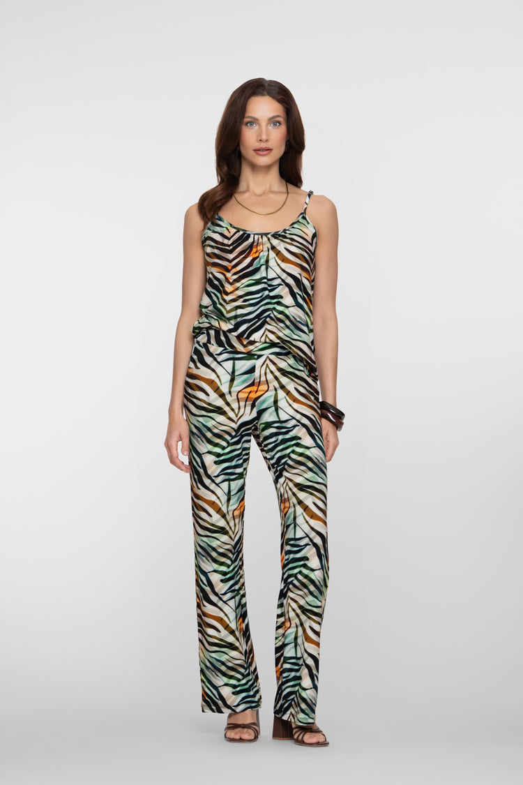 Geisha Hose mit tropischem Print und geradem Bein