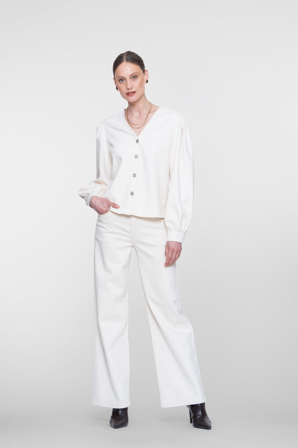 Geisha weiße Wide Leg Jeans mit hoher Taille und bequemer Passform