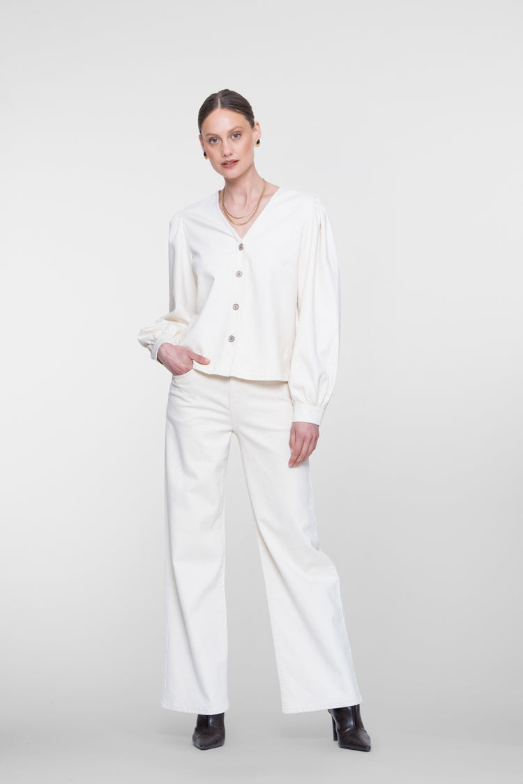 Geisha weiße Wide Leg Jeans mit hoher Taille und bequemer Passform