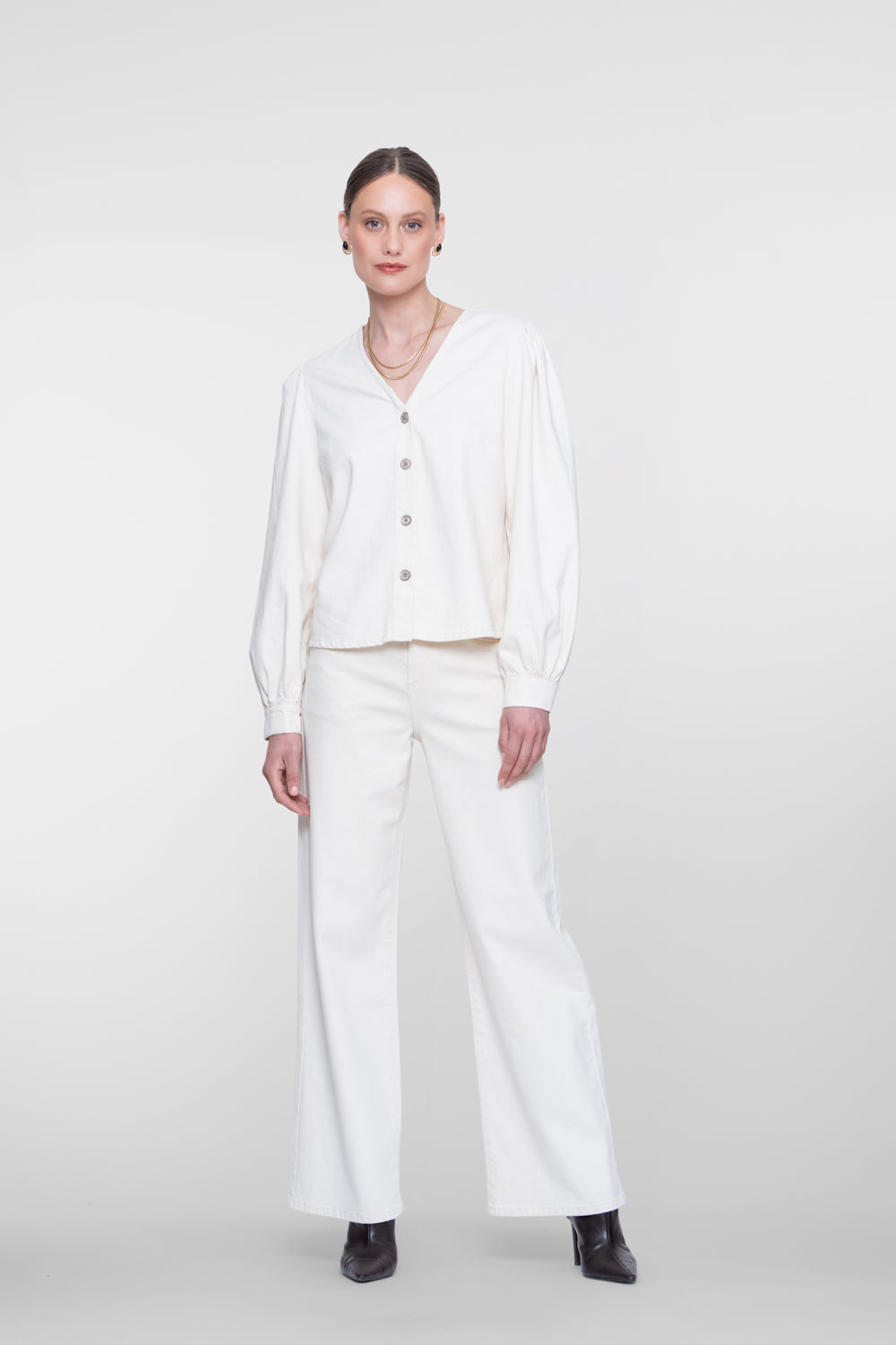 Geisha weiße Wide Leg Jeans mit hoher Taille und bequemer Passform