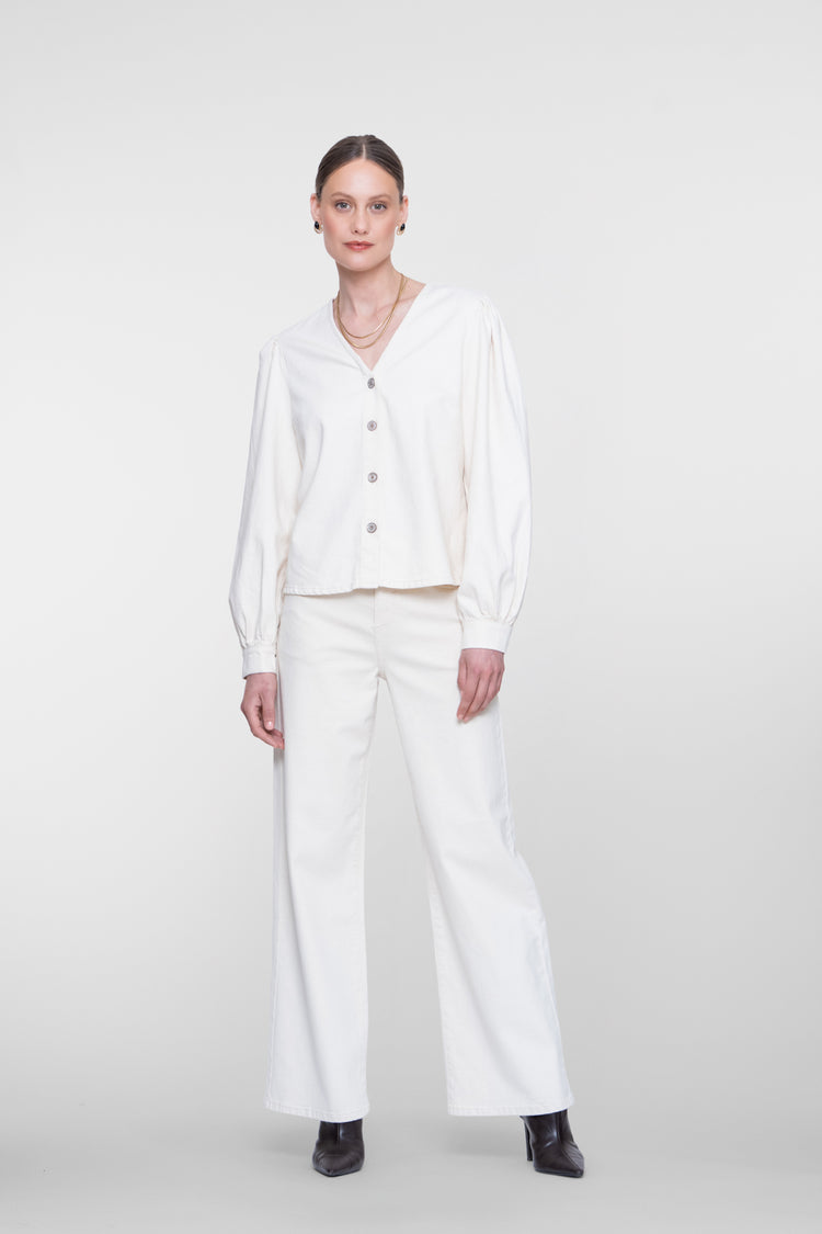 Geisha weiße Wide Leg Jeans mit hoher Taille und bequemer Passform
