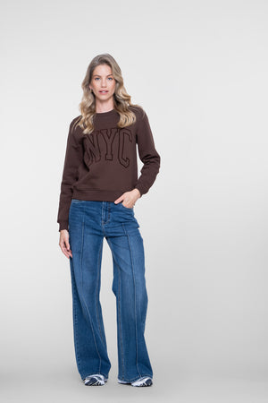 Geisha Damen Wide Leg Jeans mit hoher Taille und markanten Teilungsnähten