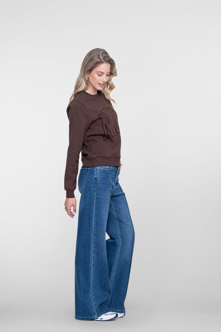 Geisha Damen Wide Leg Jeans mit hoher Taille und markanten Teilungsnähten