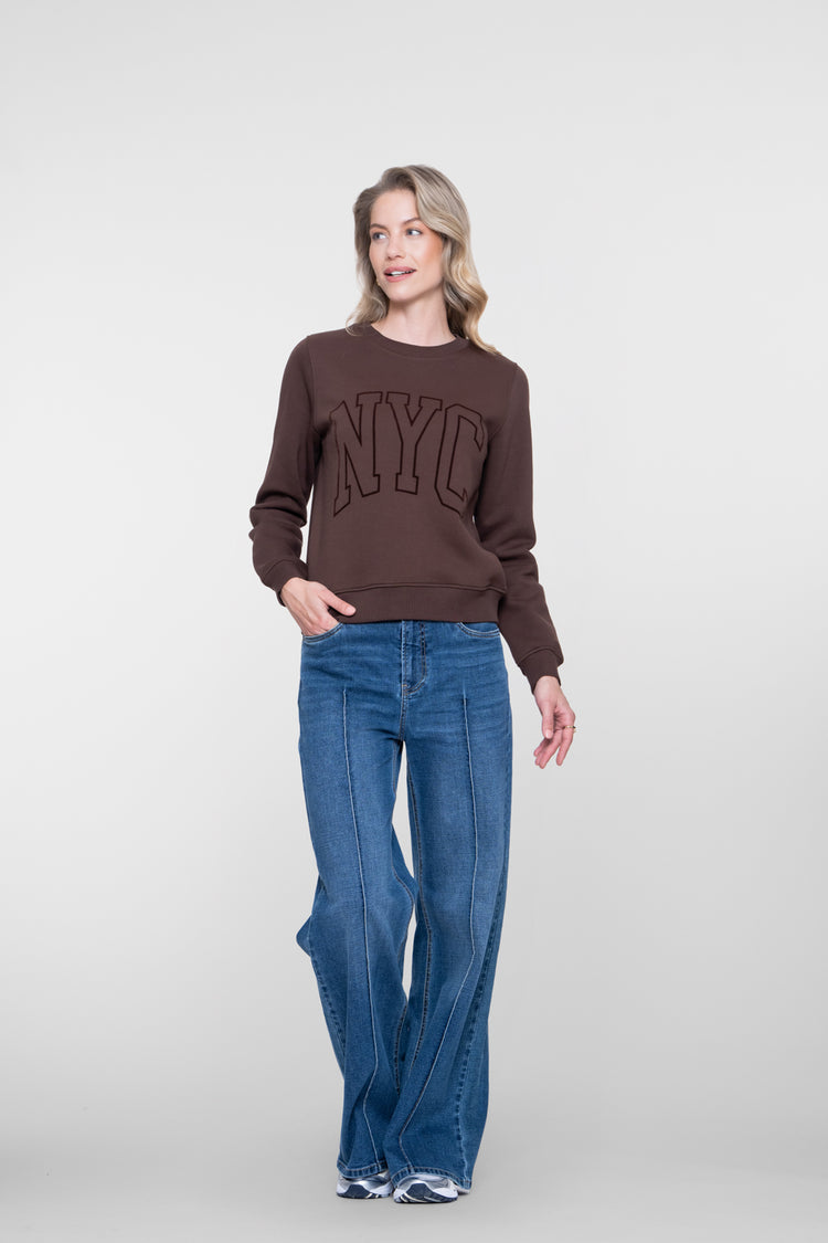 Geisha Damen Wide Leg Jeans mit hoher Taille und markanten Teilungsnähten