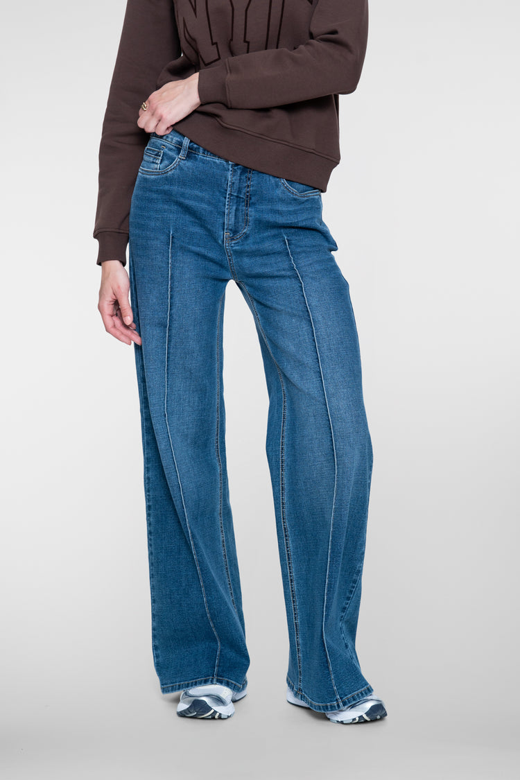 Geisha Damen Wide Leg Jeans mit hoher Taille und markanten Teilungsnähten