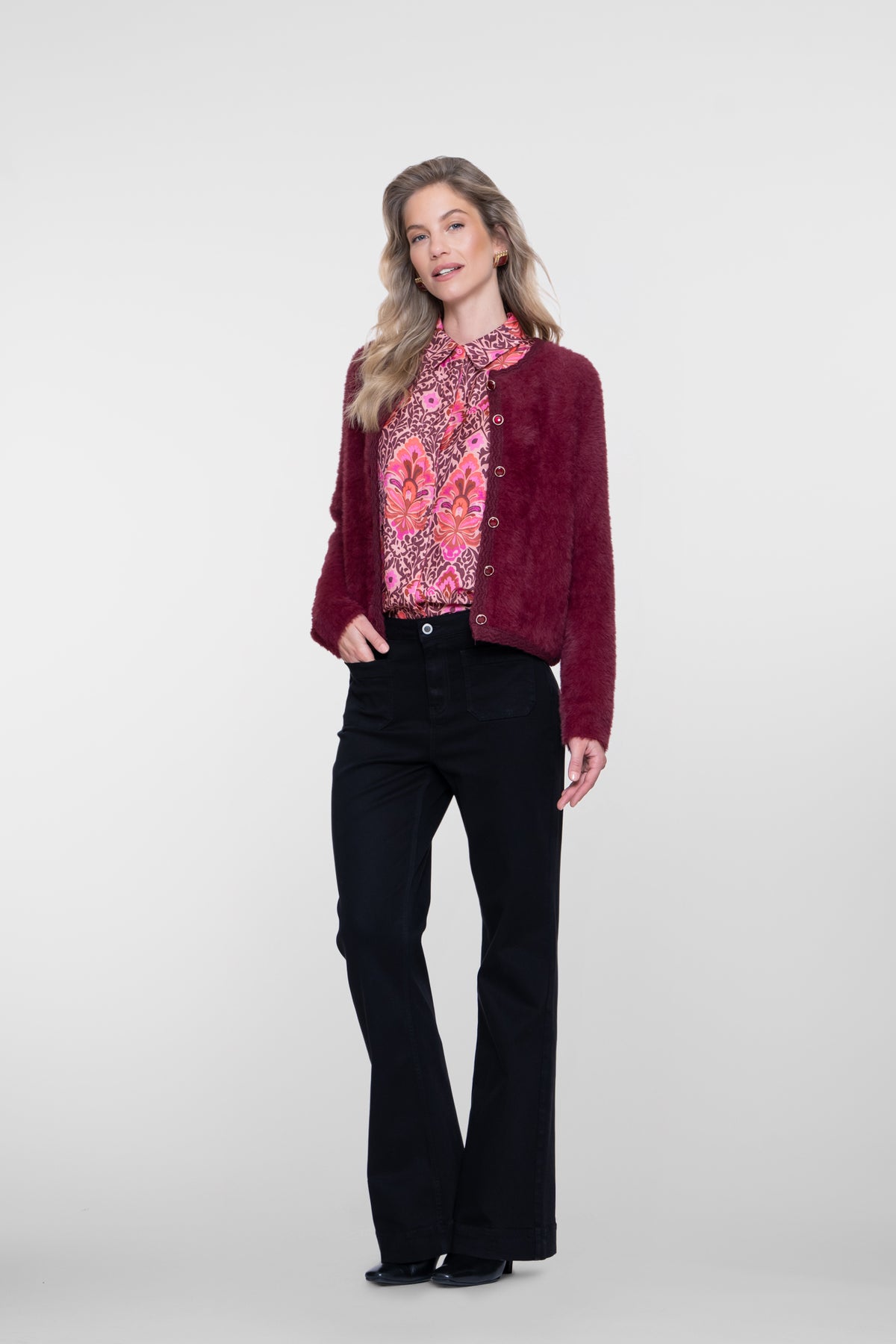 Geisha schwarze Flared Jeans mit hoher Taille