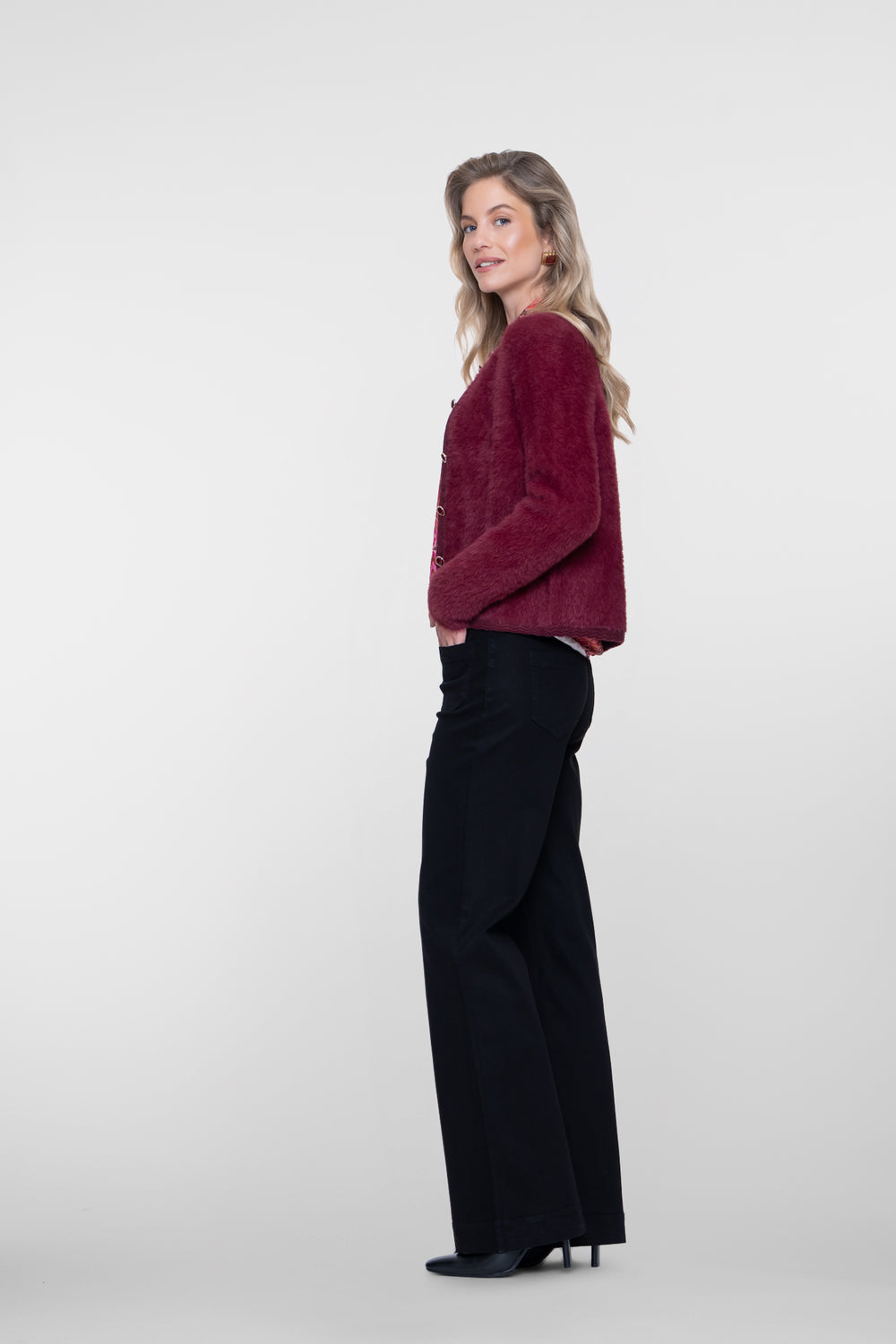 Geisha schwarze Flared Jeans mit hoher Taille