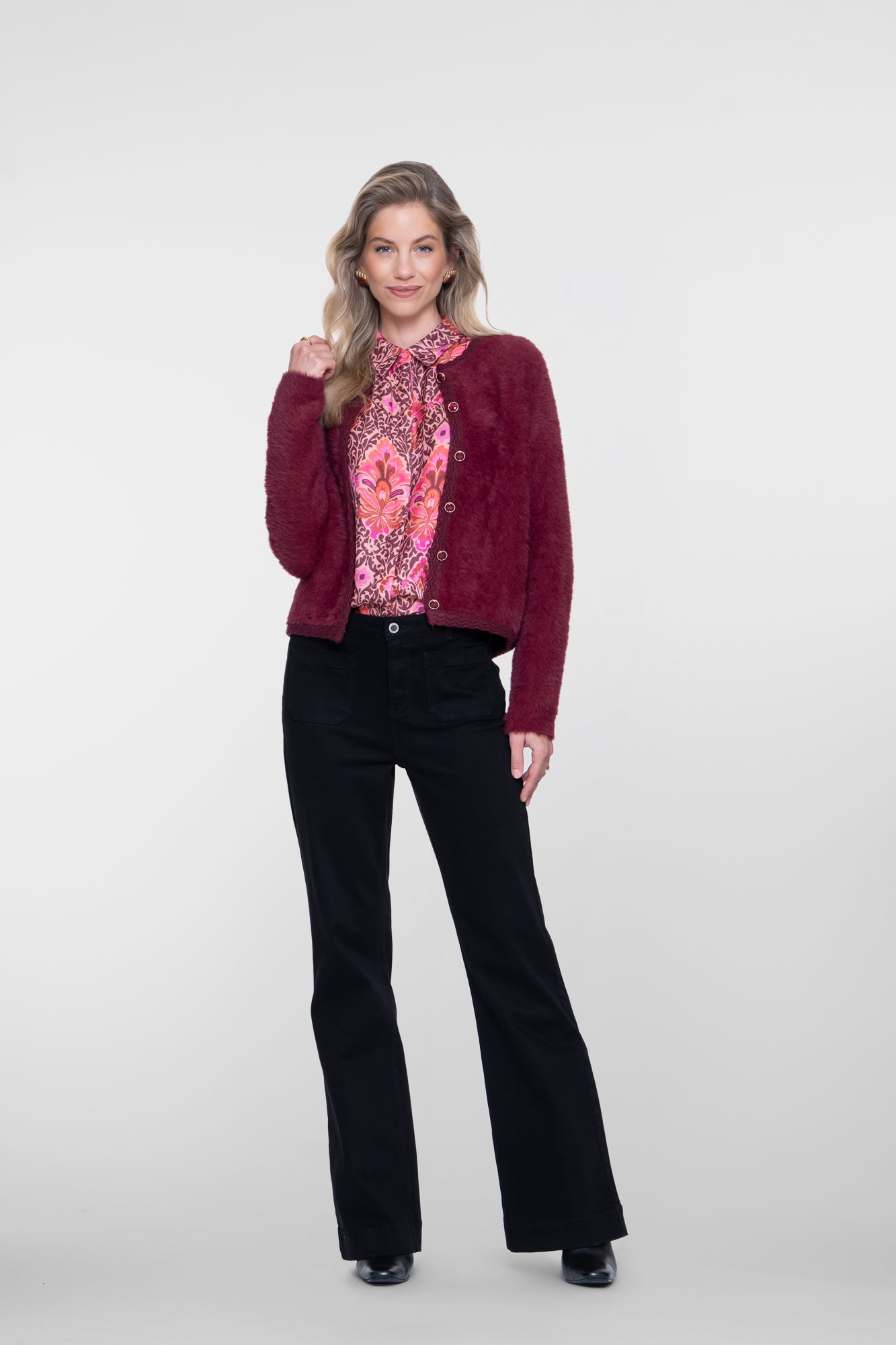 Geisha schwarze Flared Jeans mit hoher Taille