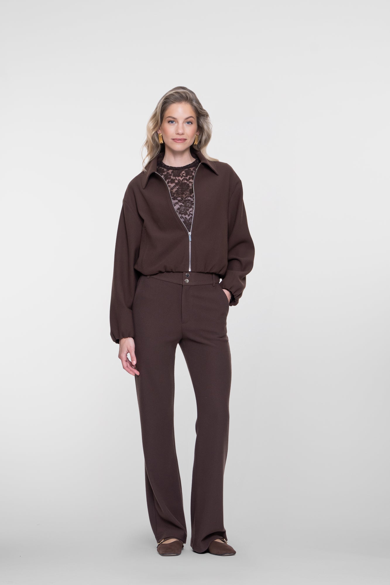 Geisha bequeme Flared Pantalon mit Honeycomb-Struktur