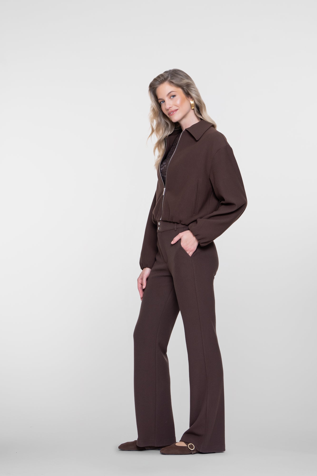 Geisha bequeme Flared Pantalon mit Honeycomb-Struktur