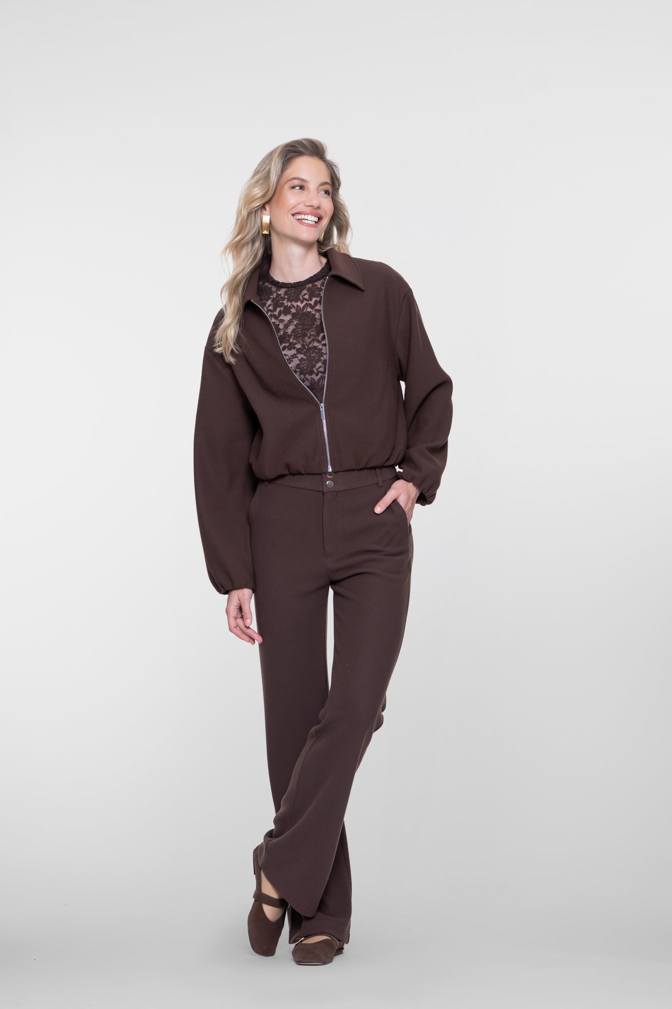 Geisha bequeme Flared Pantalon mit Honeycomb-Struktur