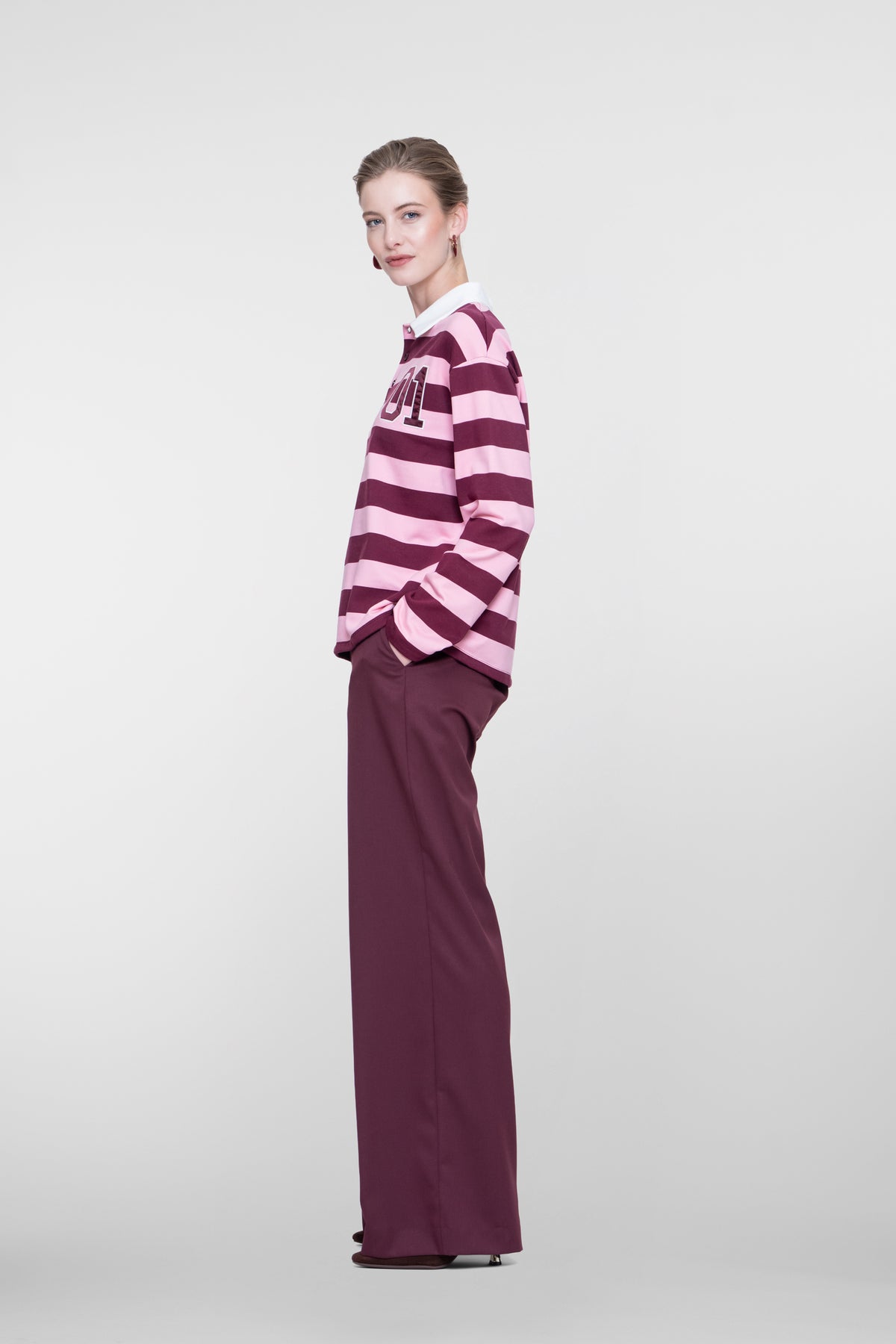 Geisha Burgundy Pantalon mit weitem Bein und hoher Taille
