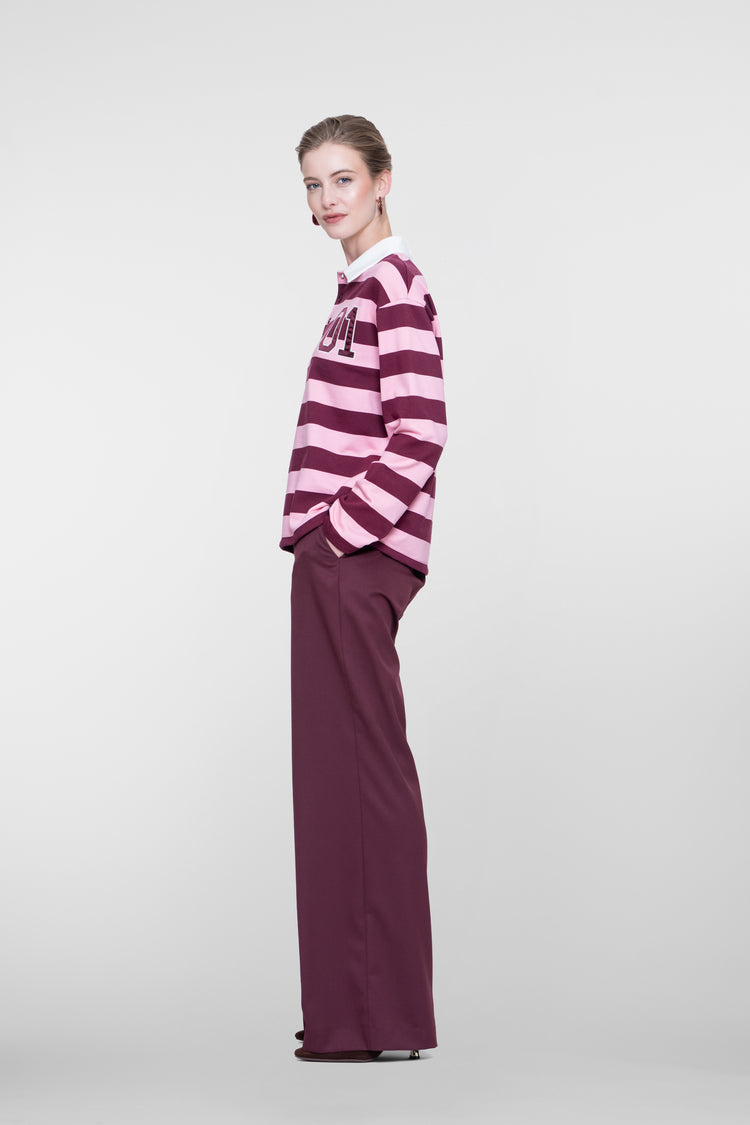 Geisha Burgundy Pantalon mit weitem Bein und hoher Taille