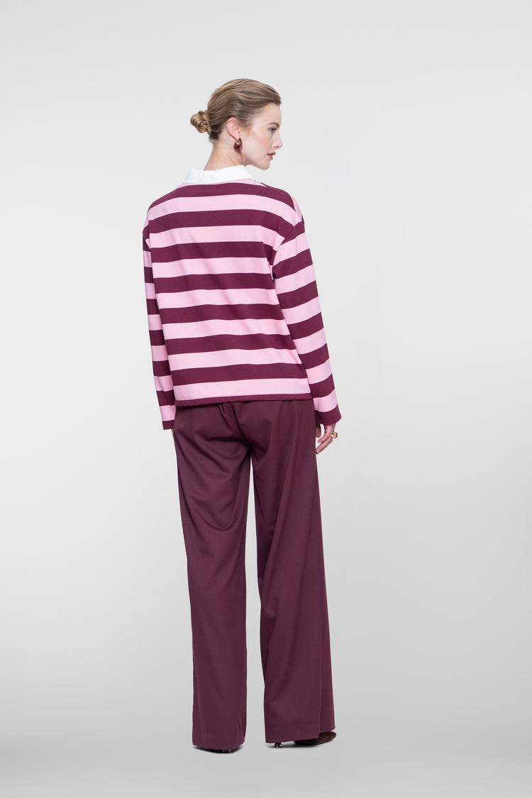 Geisha Burgundy Pantalon mit weitem Bein und hoher Taille