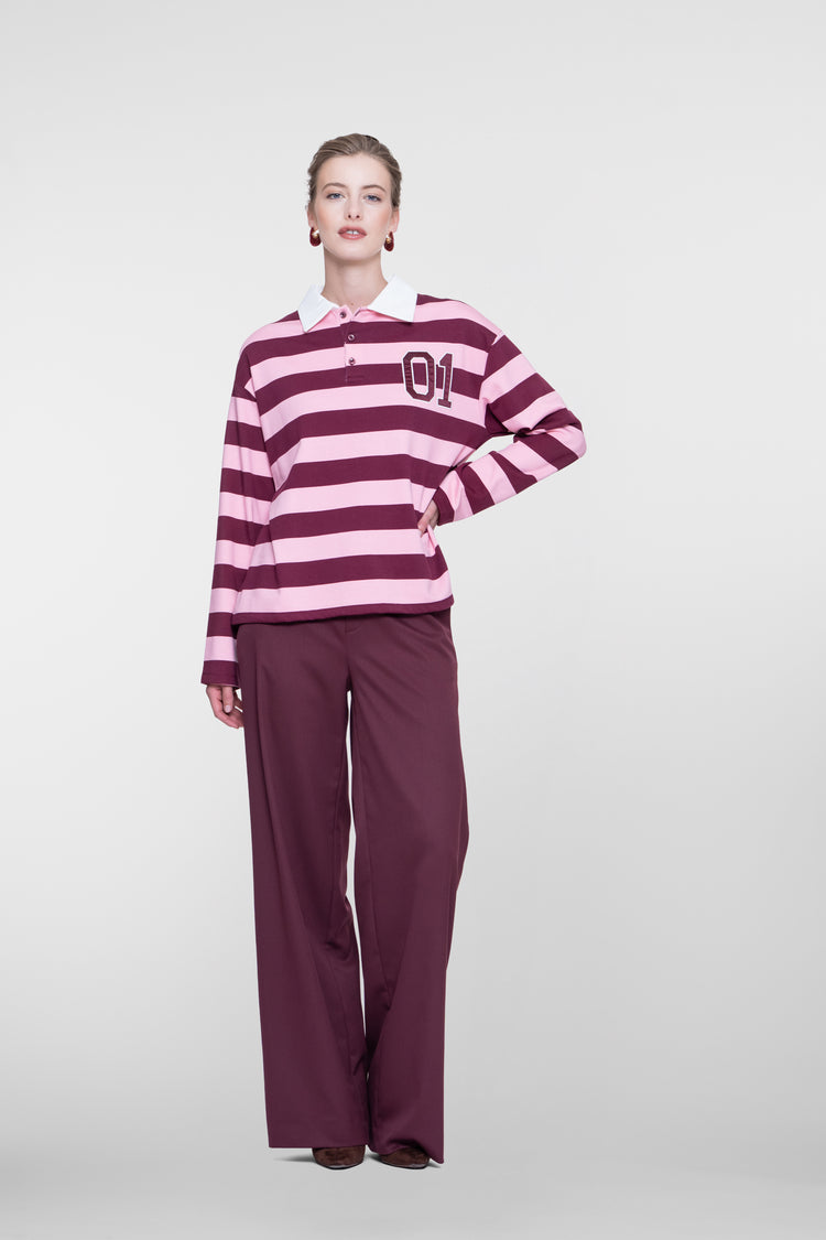 Geisha Burgundy Pantalon mit weitem Bein und hoher Taille