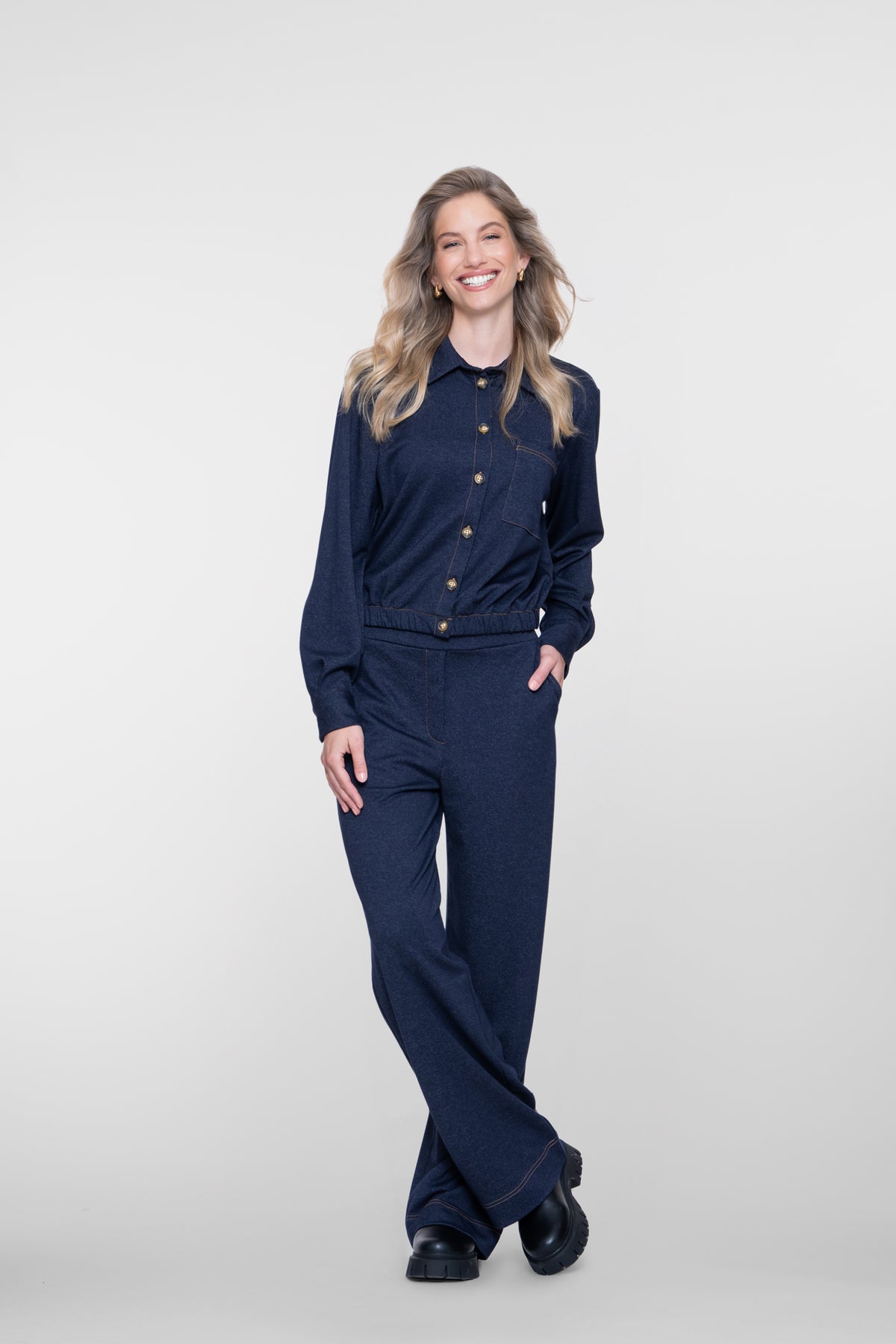 Geisha Pantalon mit elastischem Bund und Denim-Optik