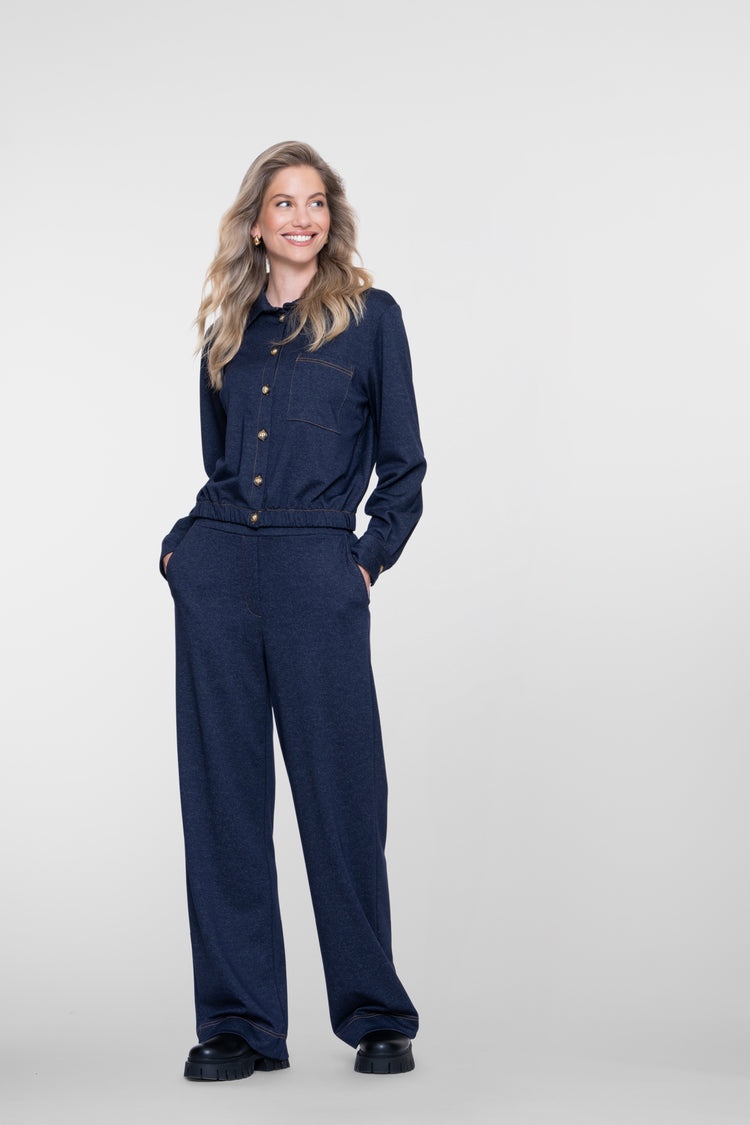 Geisha Pantalon mit elastischem Bund und Denim-Optik