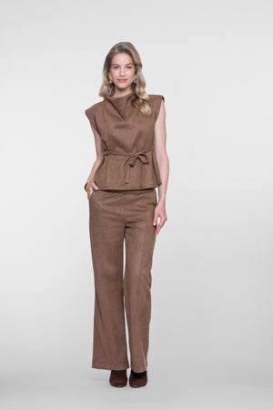 Geisha Wide Leg Hose in Veloursleder-Optik