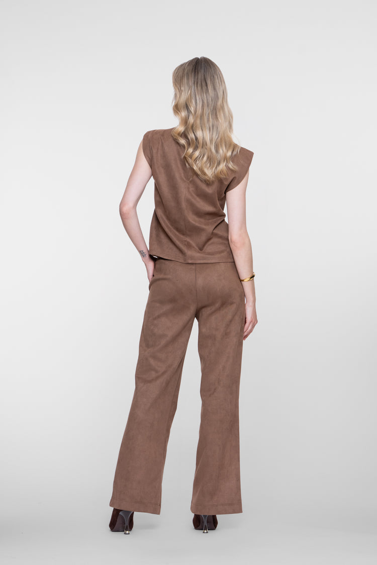 Geisha Wide Leg Hose in Veloursleder-Optik