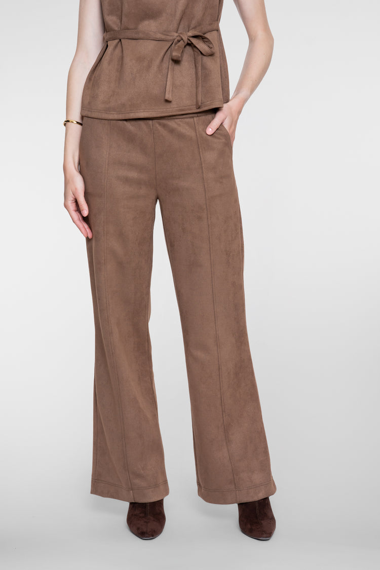 Geisha Wide Leg Hose in Veloursleder-Optik