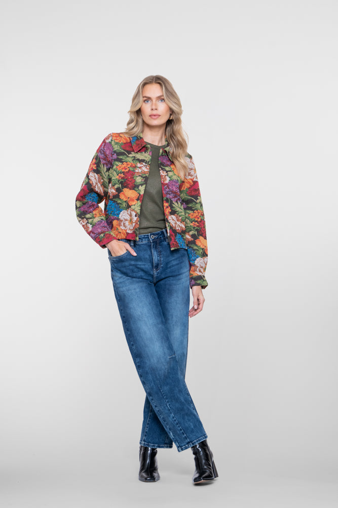 Geisha Damen Mid-Waist-Barrel-Jeans mit Ziernähten