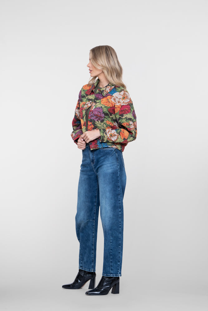 Geisha Damen Mid-Waist-Barrel-Jeans mit Ziernähten